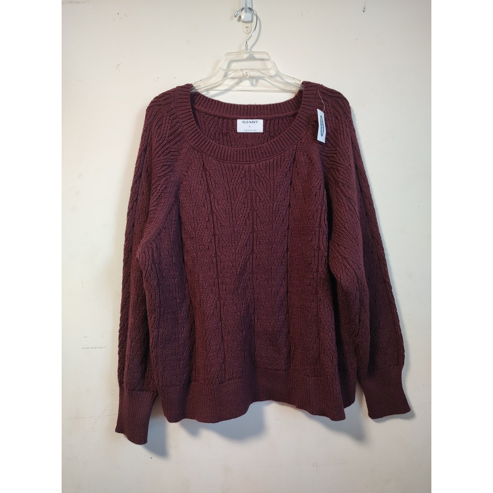 Old Navy Womens XL Burgundy Cable Knit Scoop Neck Raglan Sleeve Sweater NWT